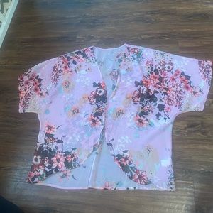 Beautiful pink, floral, short sleeve cardigan/shall
